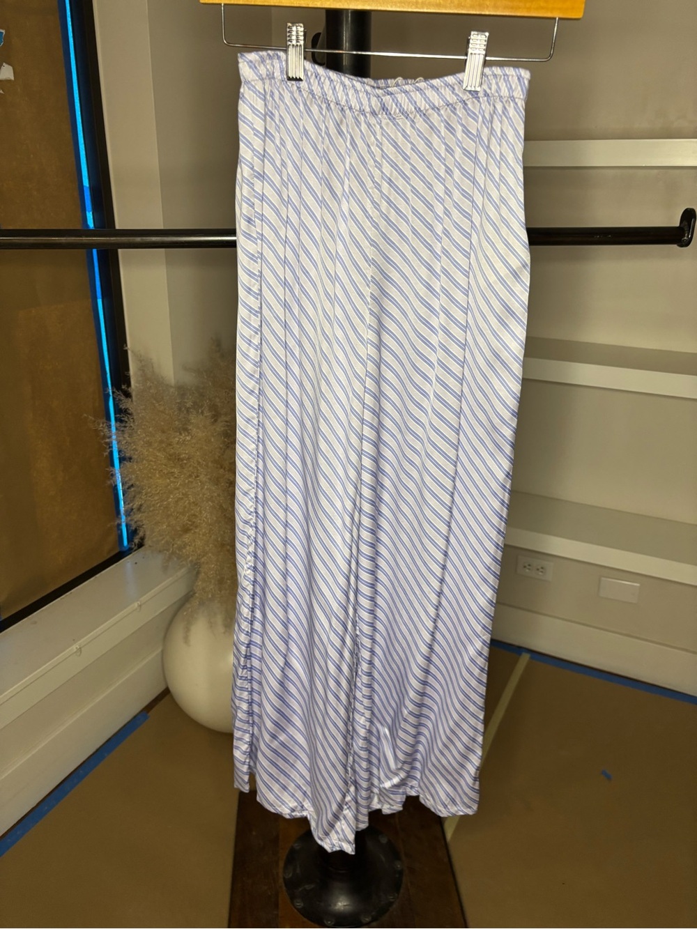 American Vintage White and Light Blue Striped Printed Pant - Diagonal Stripe